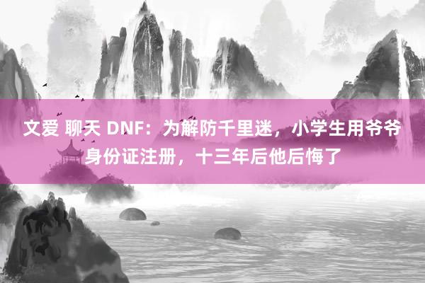 文爱 聊天 DNF：为解防千里迷，小学生用爷爷身份证注册，十三年后他后悔了