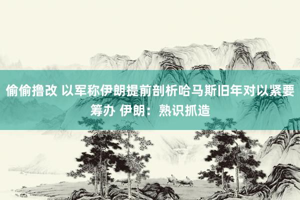 偷偷撸改 以军称伊朗提前剖析哈马斯旧年对以紧要筹办 伊朗：熟识抓造