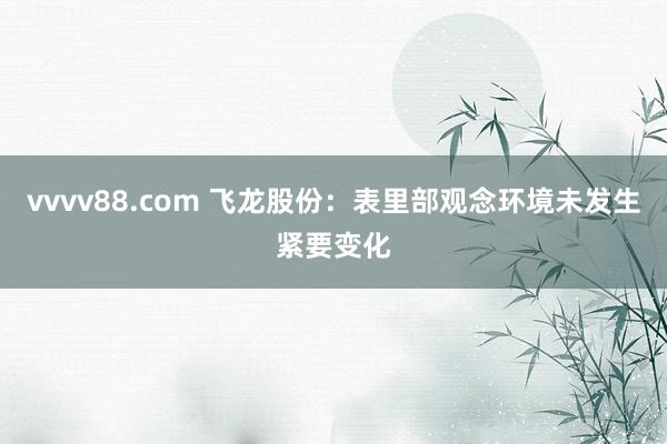 vvvv88.com 飞龙股份：表里部观念环境未发生紧要变化